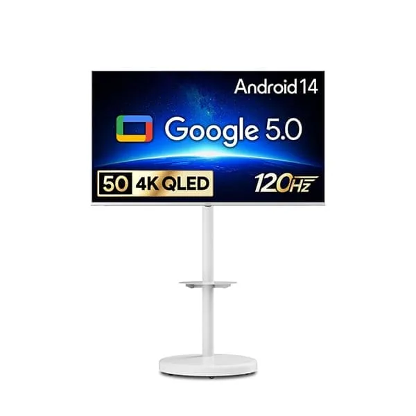 더함 스마트 구글 5.0 OS 안드로이드 14 QLED TV 50인치 (화이트) + 이동형스탠드