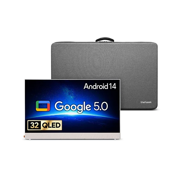 더함 스마트 돌비 AI 구글5.0 포터블 무선 QLED TV 32인치 (화이트) + 전용 하드케이스
